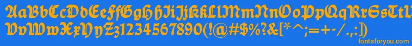 フォントBalladehf – オレンジ色の文字が青い背景にあります。