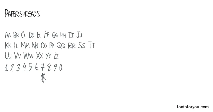 Schriftart Papershreads – Alphabet, Zahlen, spezielle Symbole