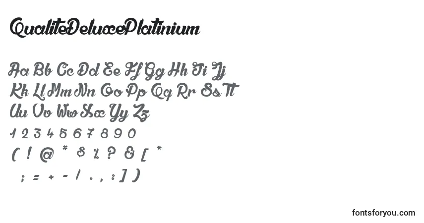 Czcionka QualiteDeluxePlatinium – alfabet, cyfry, specjalne znaki