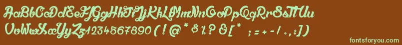 フォントQualiteDeluxePlatinium – 緑色の文字が茶色の背景にあります。