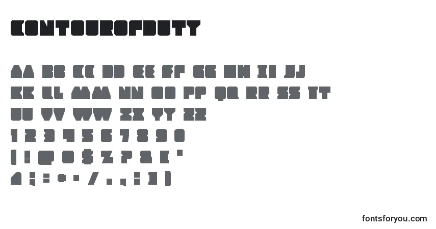 Czcionka Contourofduty – alfabet, cyfry, specjalne znaki