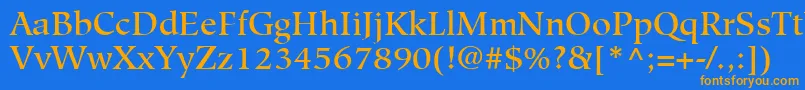 フォントHiroshigeLtMedium – オレンジ色の文字が青い背景にあります。