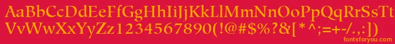 HiroshigeLtMedium-fontti – oranssit fontit punaisella taustalla
