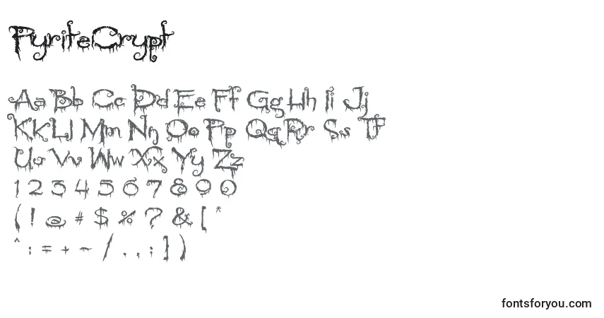 A fonte PyriteCrypt – alfabeto, números, caracteres especiais