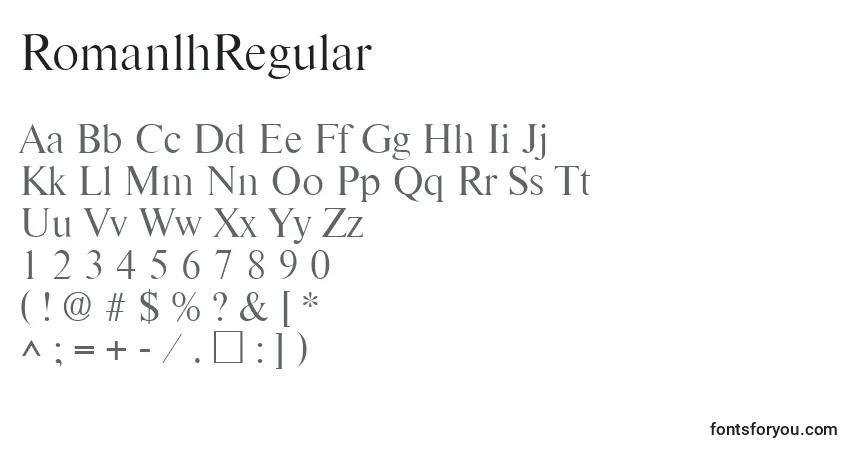 Czcionka RomanlhRegular – alfabet, cyfry, specjalne znaki