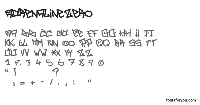 Schriftart AdrenalineZero – Alphabet, Zahlen, spezielle Symbole