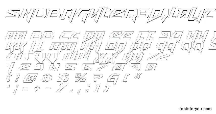 Czcionka Snubfighter3DItalic – alfabet, cyfry, specjalne znaki
