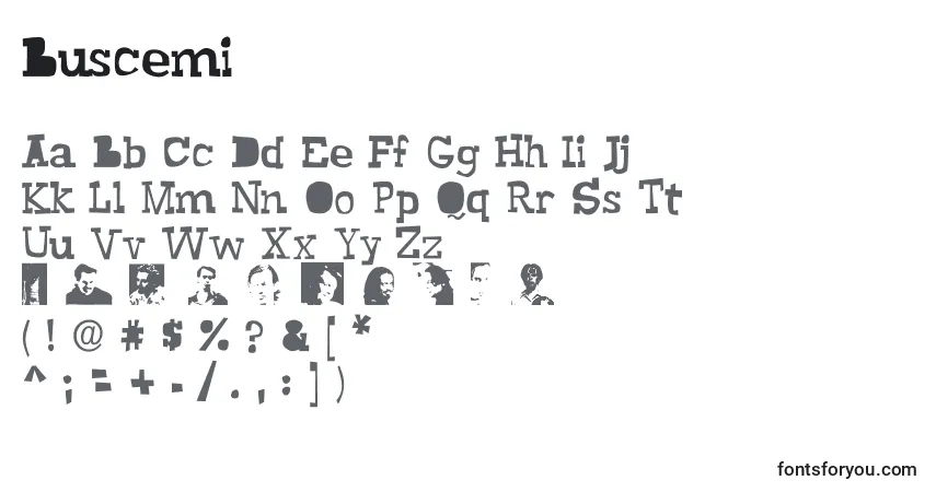 Czcionka Buscemi – alfabet, cyfry, specjalne znaki