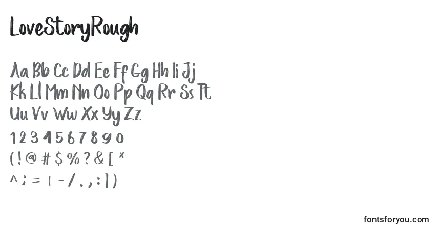 Czcionka LoveStoryRough – alfabet, cyfry, specjalne znaki