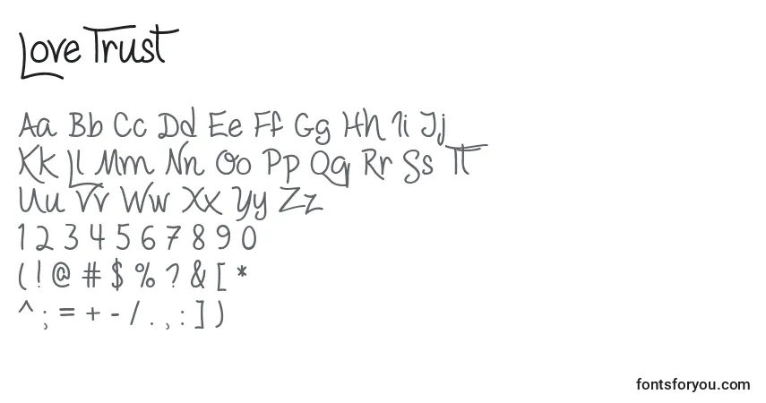 Schriftart LoveTrust – Alphabet, Zahlen, spezielle Symbole