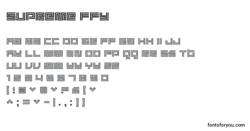 A fonte Supreme ffy – alfabeto, números, caracteres especiais