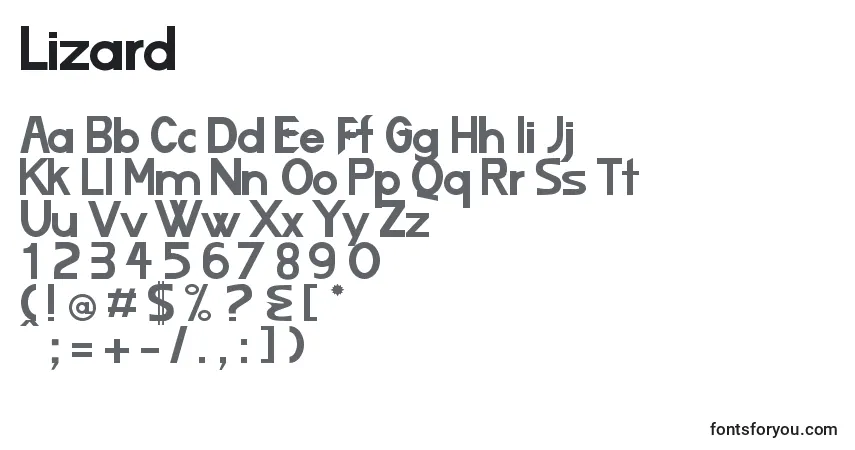Czcionka Lizard – alfabet, cyfry, specjalne znaki