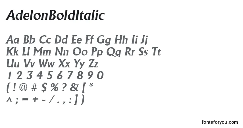 Schriftart AdelonBoldItalic – Alphabet, Zahlen, spezielle Symbole