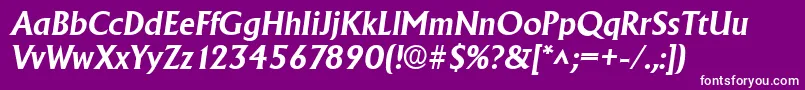 AdelonBoldItalic-fontti – valkoiset fontit violetilla taustalla