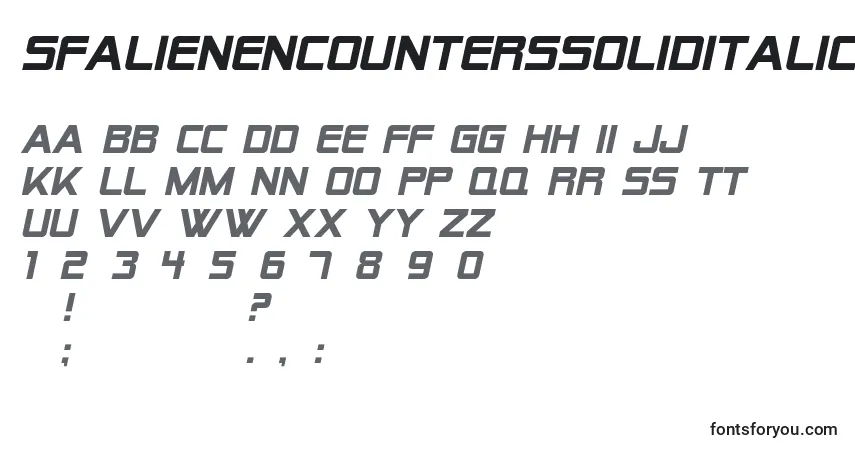 Czcionka SfAlienEncountersSolidItalic – alfabet, cyfry, specjalne znaki