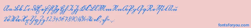 Blackletterhand-Schriftart – Blaue Schriften auf rosa Hintergrund