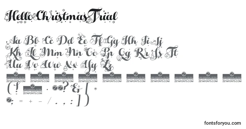 Schriftart HelloChristmasTrial – Alphabet, Zahlen, spezielle Symbole