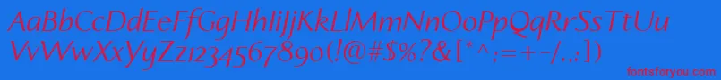 LinotypeapertoItalic Font – Red Fonts on Blue Background