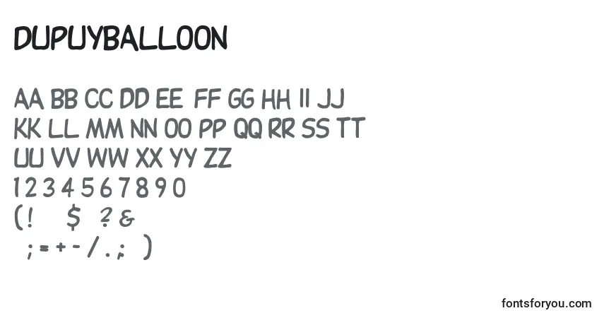 Шрифт Dupuyballoon – алфавит, цифры, специальные символы