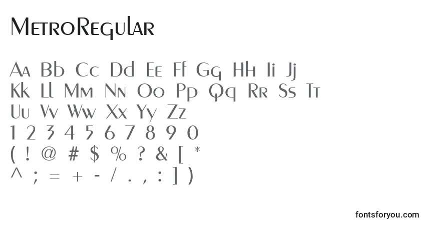 A fonte MetroRegular – alfabeto, números, caracteres especiais