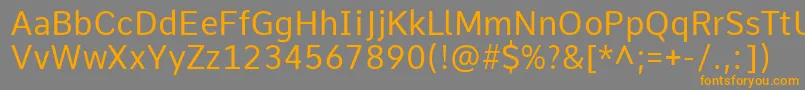 Weitere Informationen zur CommeRegular1-Schriftart CommeRegular1-Schriftart – Orangefarbene Schriften auf grauem Hintergrund