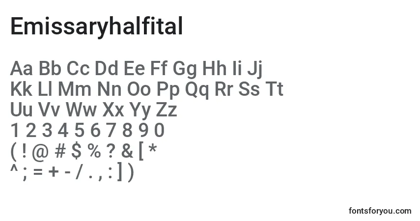 Emissaryhalfital-fontti – aakkoset, numerot, erikoismerkit