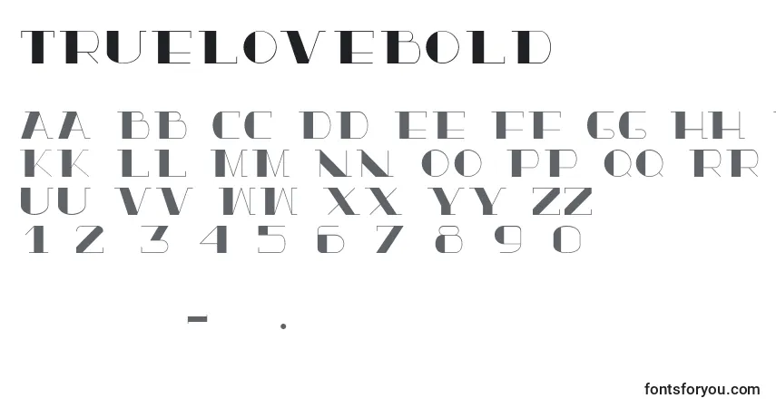 Czcionka TrueloveBold – alfabet, cyfry, specjalne znaki