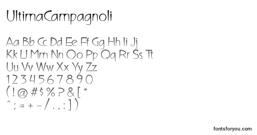 A fonte UltimaCampagnoli – alfabeto, números, caracteres especiais