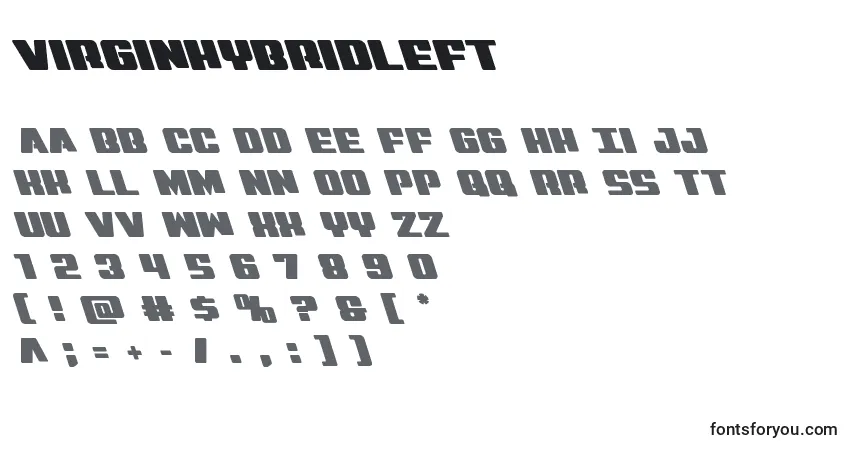 A fonte Virginhybridleft – alfabeto, números, caracteres especiais