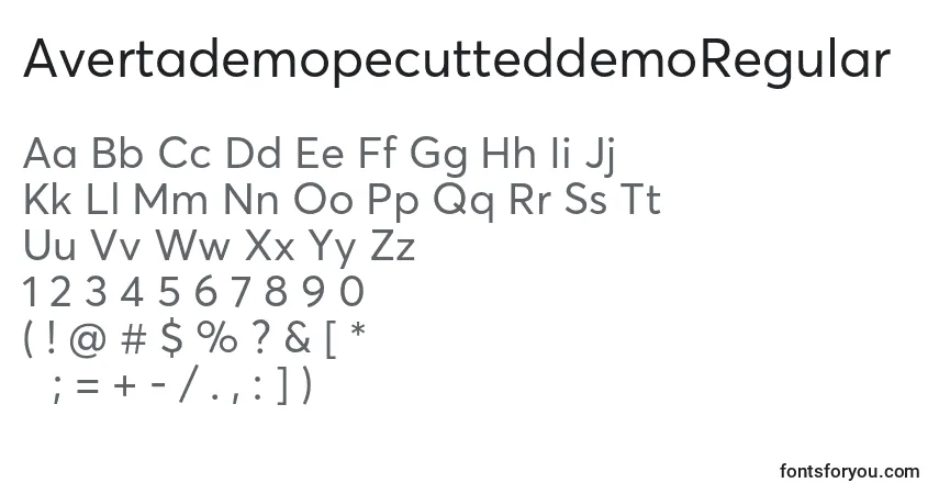 Czcionka AvertademopecutteddemoRegular – alfabet, cyfry, specjalne znaki