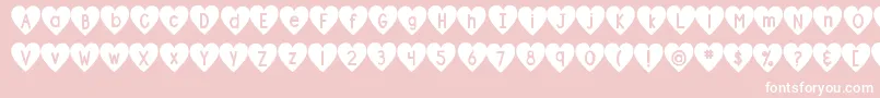 Saiba mais sobre a fonte DjbShapeUpHearts Fonte DjbShapeUpHearts – fontes brancas em um fundo rosa