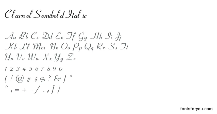 Schriftart ClarnelSemiboldItalic – Alphabet, Zahlen, spezielle Symbole