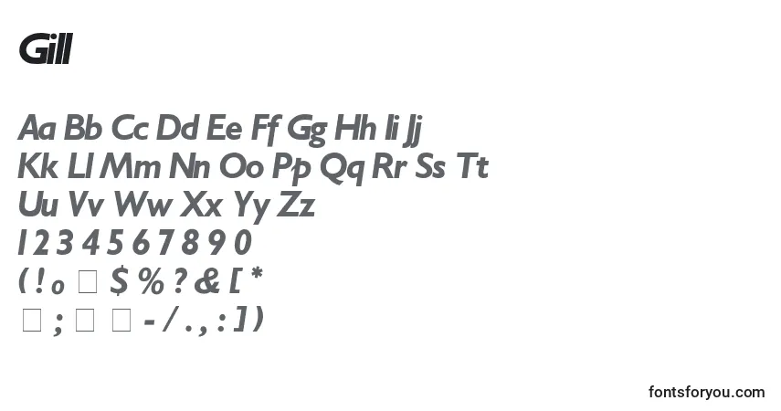 Шрифт Gill – алфавит, цифры, специальные символы