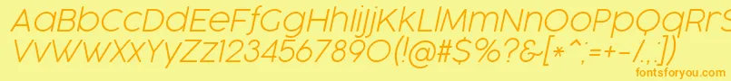 フォントCocogooseProUltralightItalicTrial – オレンジの文字が黄色の背景にあります。