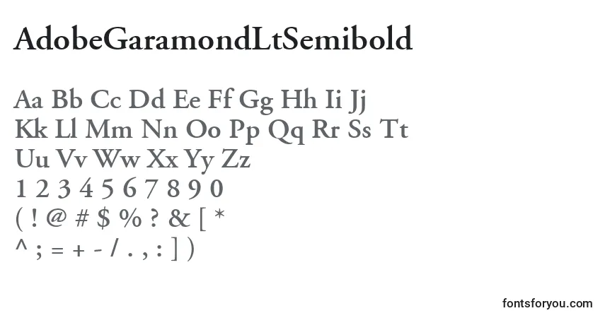 A fonte AdobeGaramondLtSemibold – alfabeto, números, caracteres especiais