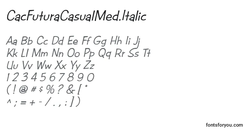 Schriftart CacFuturaCasualMed.Italic – Alphabet, Zahlen, spezielle Symbole