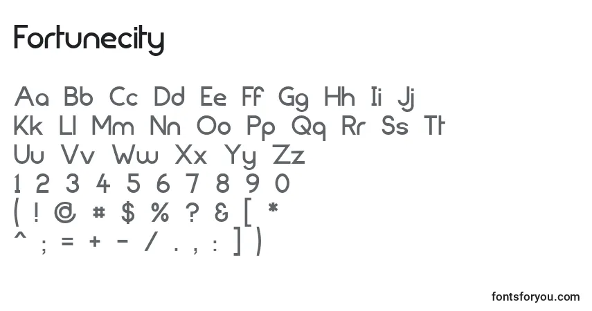 Schriftart Fortunecity – Alphabet, Zahlen, spezielle Symbole