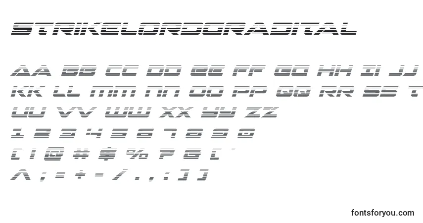 Strikelordgradital-fontti – aakkoset, numerot, erikoismerkit