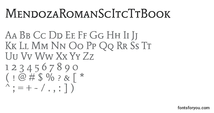 Czcionka MendozaRomanScItcTtBook – alfabet, cyfry, specjalne znaki