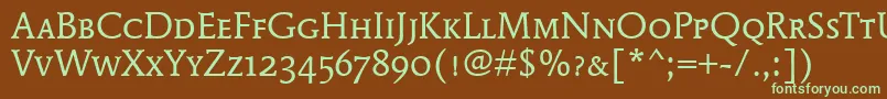 MendozaRomanScItcTtBook-fontti – vihreät fontit ruskealla taustalla