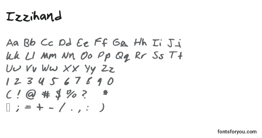 Schriftart Izzihand – Alphabet, Zahlen, spezielle Symbole