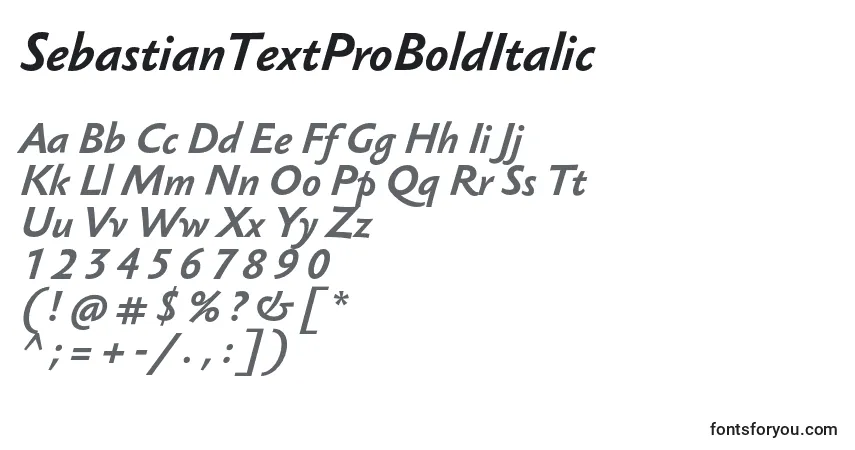 Fuente SebastianTextProBoldItalic - alfabeto, números, caracteres especiales