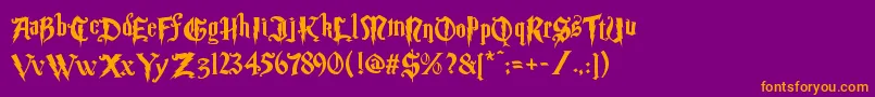Magic School Two-Schriftart – Orangefarbene Schriften auf violettem Hintergrund