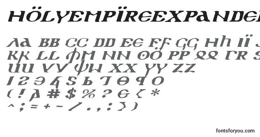 A fonte HolyEmpireExpandedItalic – alfabeto, números, caracteres especiais
