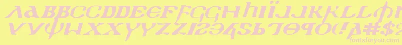 HolyEmpireExpandedItalic-fontti – vaaleanpunaiset fontit keltaisella taustalla