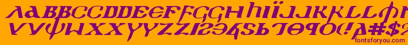 HolyEmpireExpandedItalic-fontti – violetit fontit oranssilla taustalla