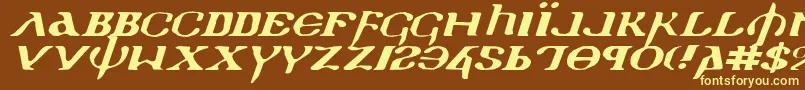 HolyEmpireExpandedItalic-fontti – keltaiset fontit ruskealla taustalla