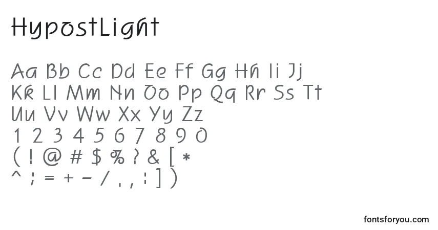 HypostLight-fontti – aakkoset, numerot, erikoismerkit