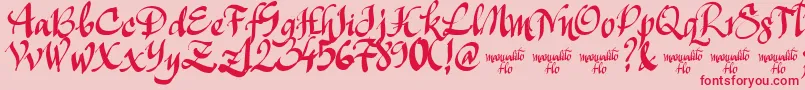 Fonte ManualitoFlo – fontes vermelhas em um fundo rosa