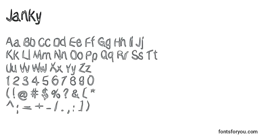 Schriftart Janky – Alphabet, Zahlen, spezielle Symbole